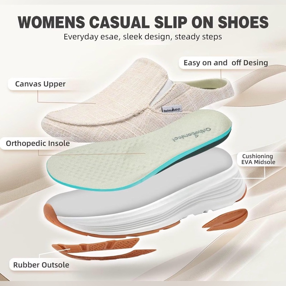 OrthoComfoot Women's 10 Orthopedic Slip On Shoes Arch Support Plantar Fasciitis - Picture 8 of 9
